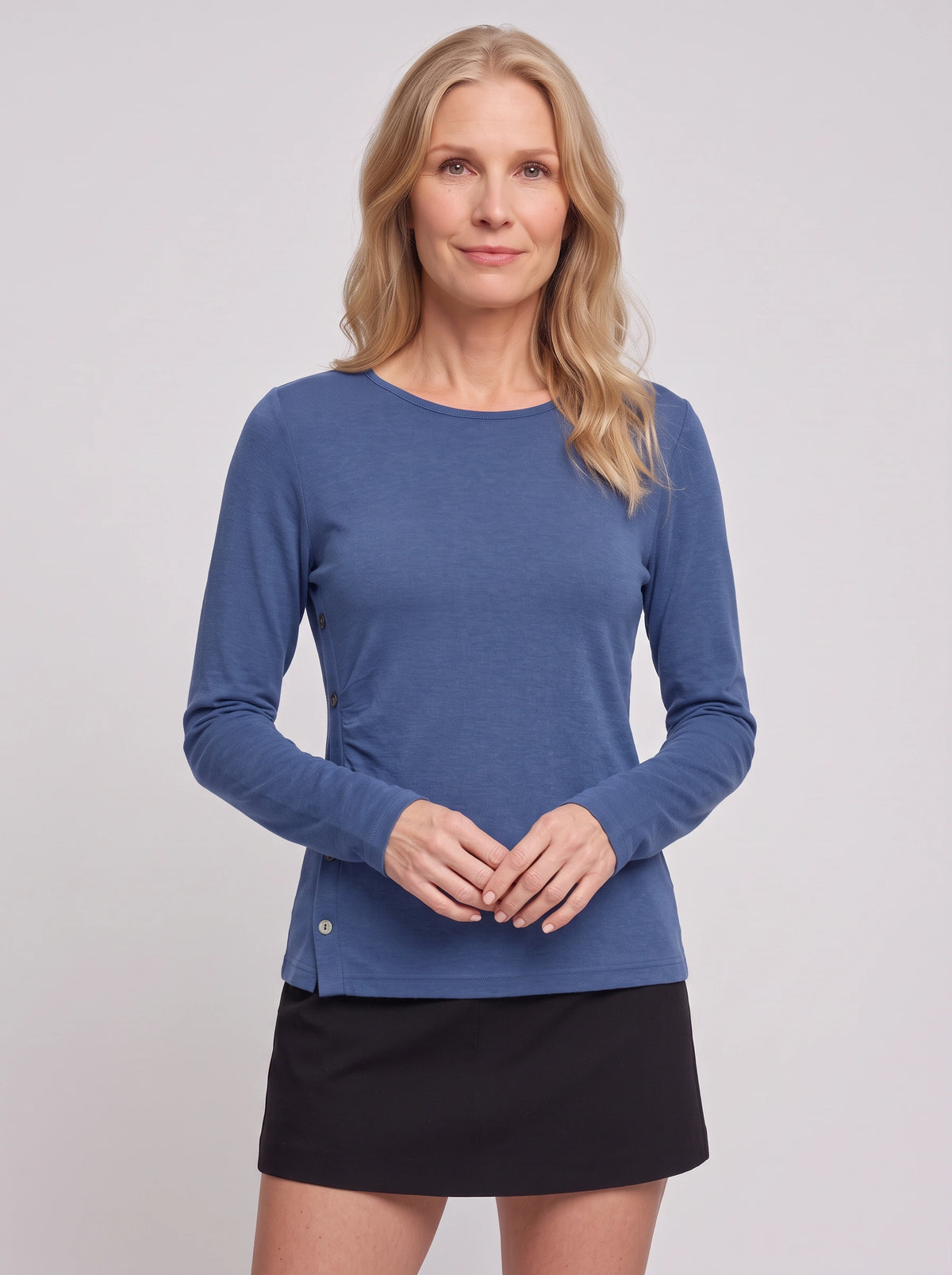 Sidverc Button-Detail Knit Top – Long Sleeve Casual Women Everyday Layering Soft Jersey Top
