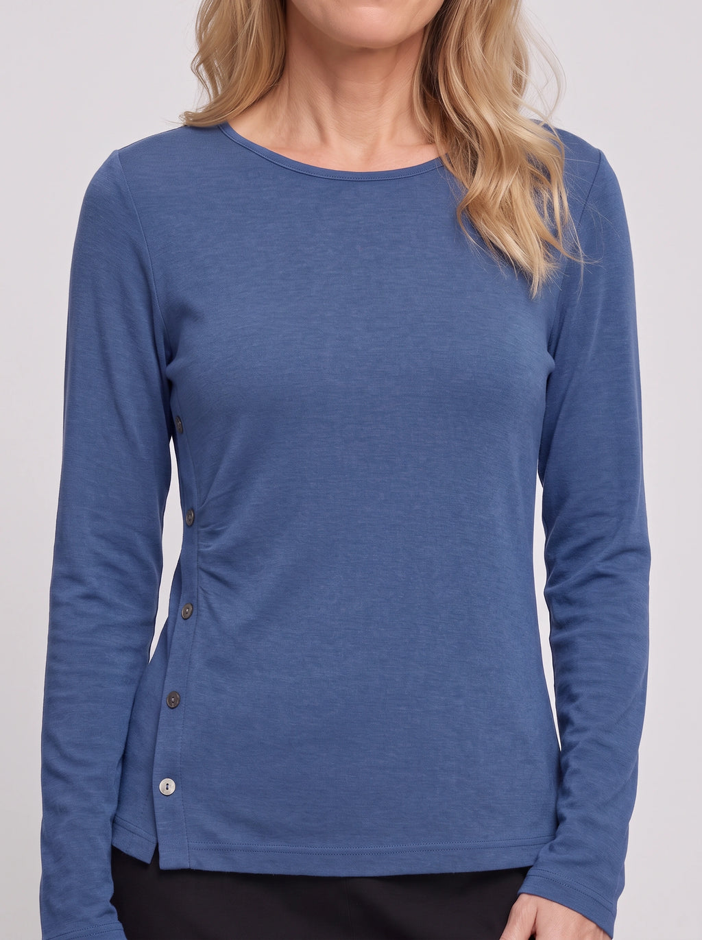 Sidverc Button-Detail Knit Top – Long Sleeve Casual Women Everyday Layering Soft Jersey Top