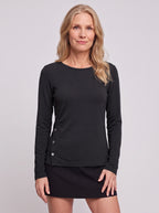Sidverc Button-Detail Knit Top – Long Sleeve Casual Women Everyday Layering Soft Jersey Top