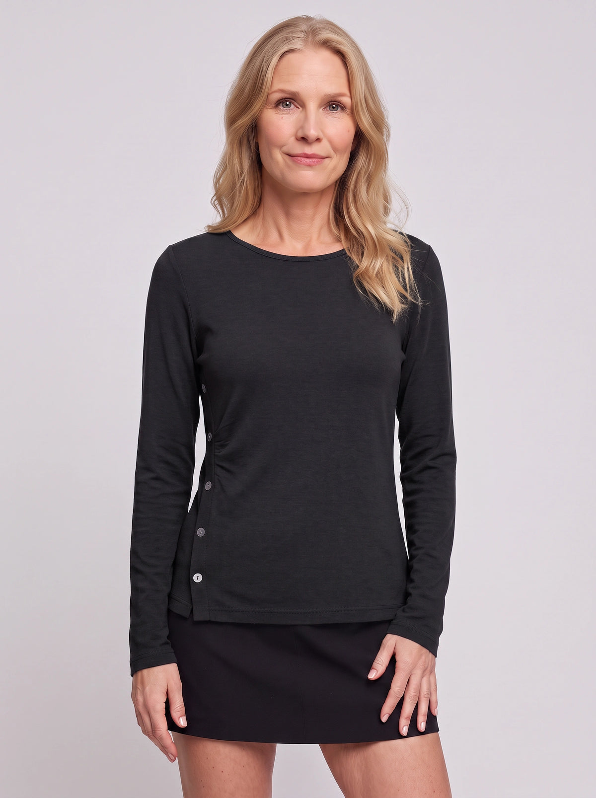 Sidverc Button-Detail Knit Top – Long Sleeve Casual Women Everyday Layering Soft Jersey Top