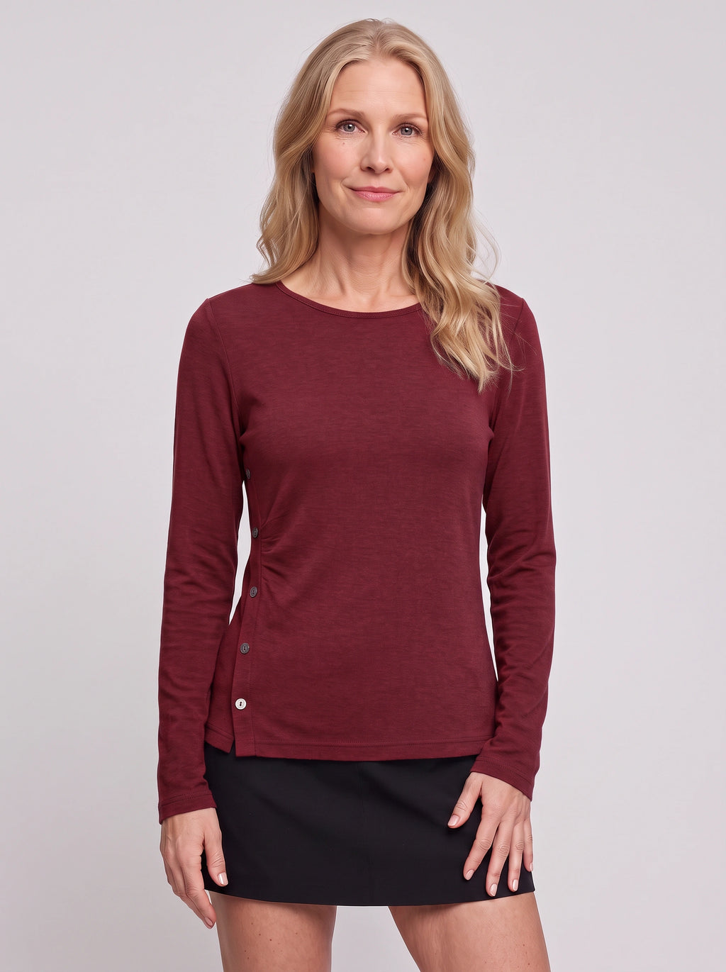 Sidverc Button-Detail Knit Top – Long Sleeve Casual Women Everyday Layering Soft Jersey Top