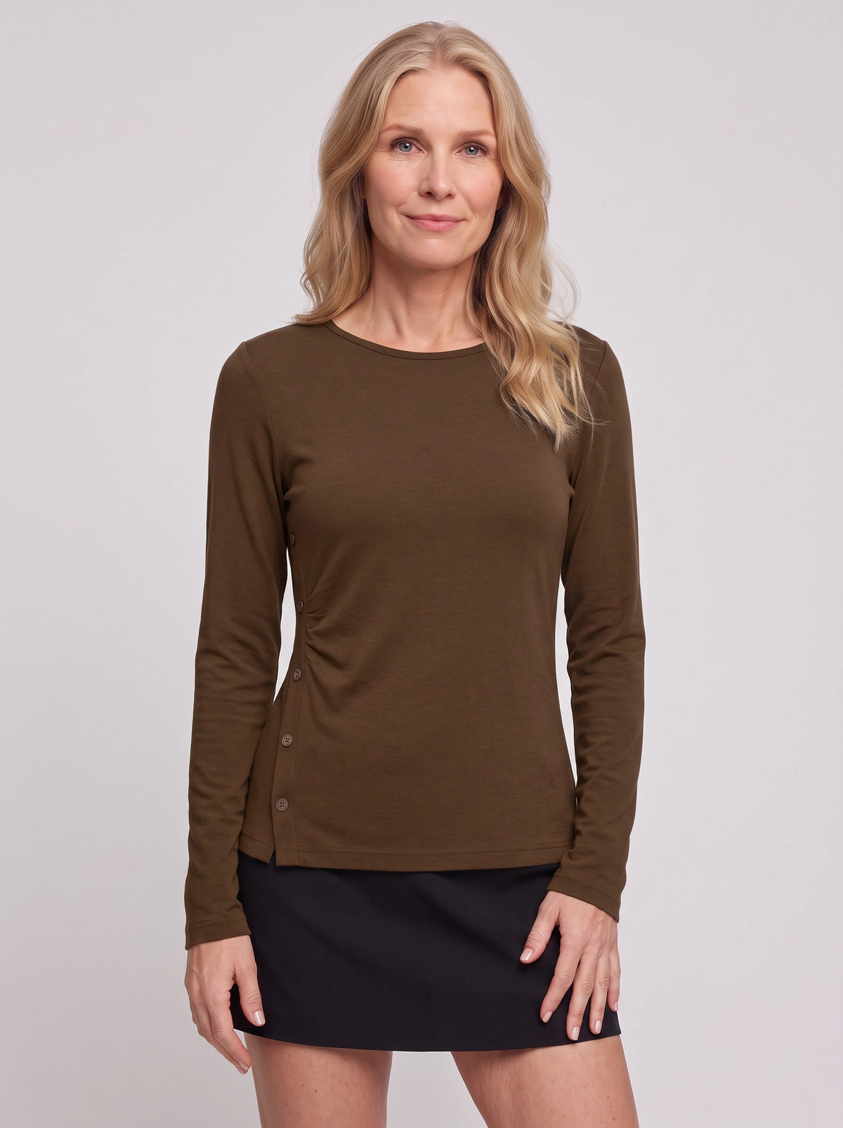 Sidverc Button-Detail Knit Top – Long Sleeve Casual Women Everyday Layering Soft Jersey Top