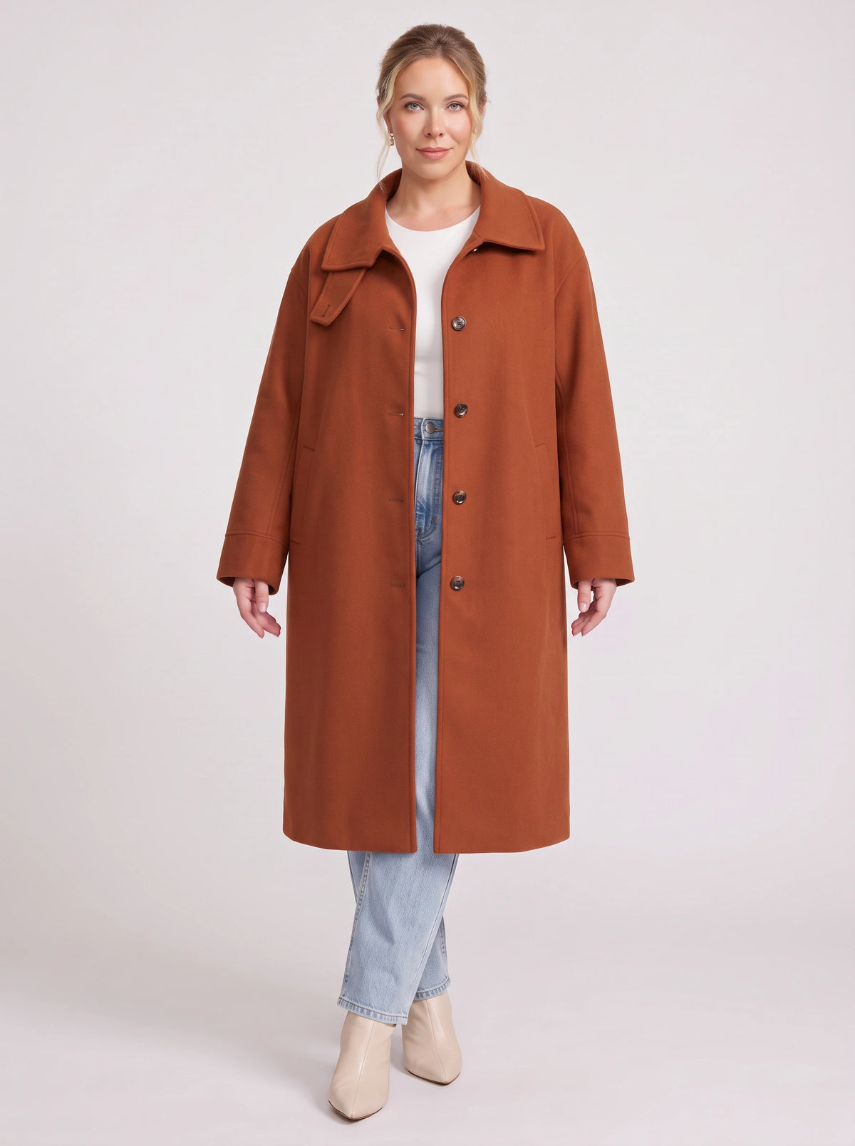 Standpyn Single-Breasted Longline Coat – Women Wool-Blend Tailored Casual Office Smart Autumn Winter Coat