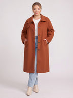 Standpyn Single-Breasted Longline Coat – Women Wool-Blend Tailored Casual Office Smart Autumn Winter Coat