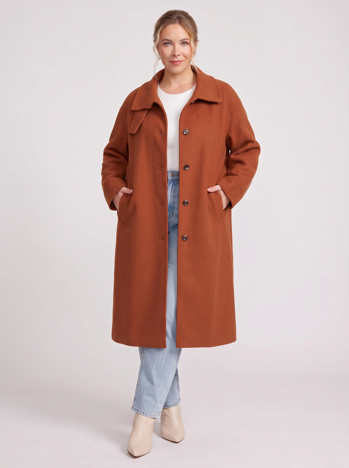 Standpyn Single-Breasted Longline Coat – Women Wool-Blend Tailored Casual Office Smart Autumn Winter Coat