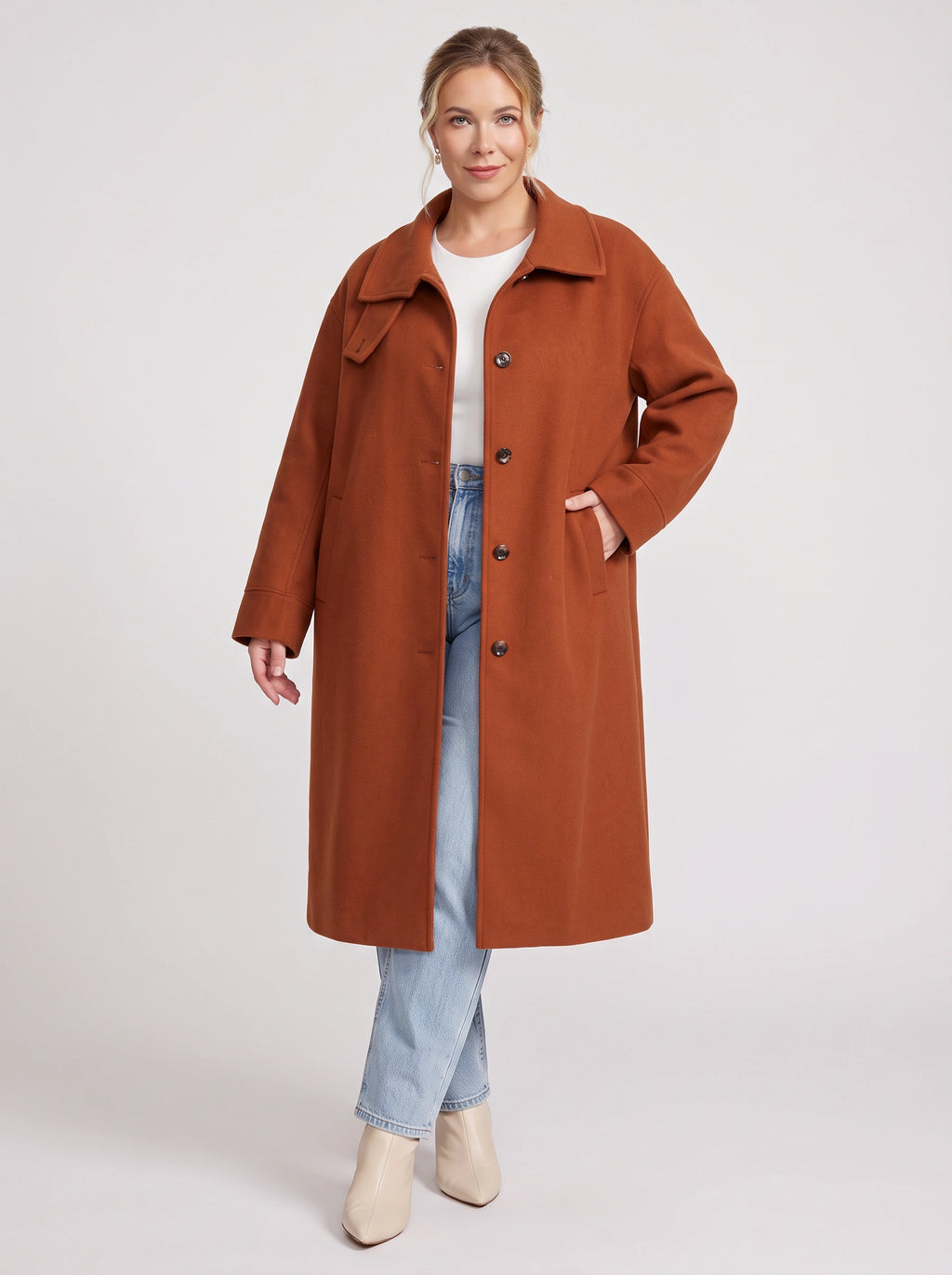 Standpyn Single-Breasted Longline Coat – Women Wool-Blend Tailored Casual Office Smart Autumn Winter Coat