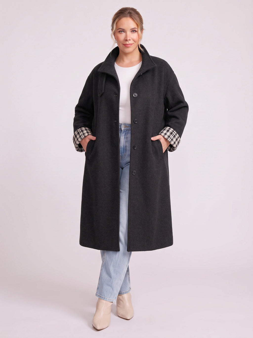 Standpyn Single-Breasted Longline Coat – Women Wool-Blend Tailored Casual Office Smart Autumn Winter Coat