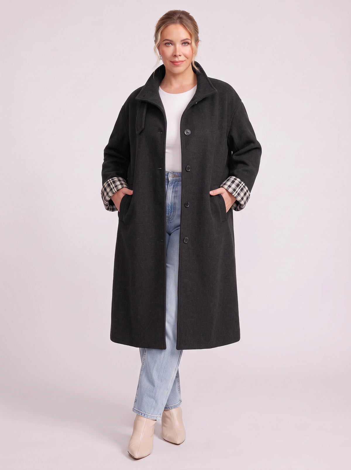 Standpyn Single-Breasted Longline Coat – Women Wool-Blend Tailored Casual Office Smart Autumn Winter Coat