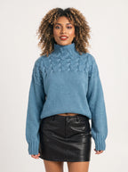 Kabelryn Cable Knit High Neck Jumper – Women Chunky Knit Turtleneck Sweater Ladies Oversized Pullover