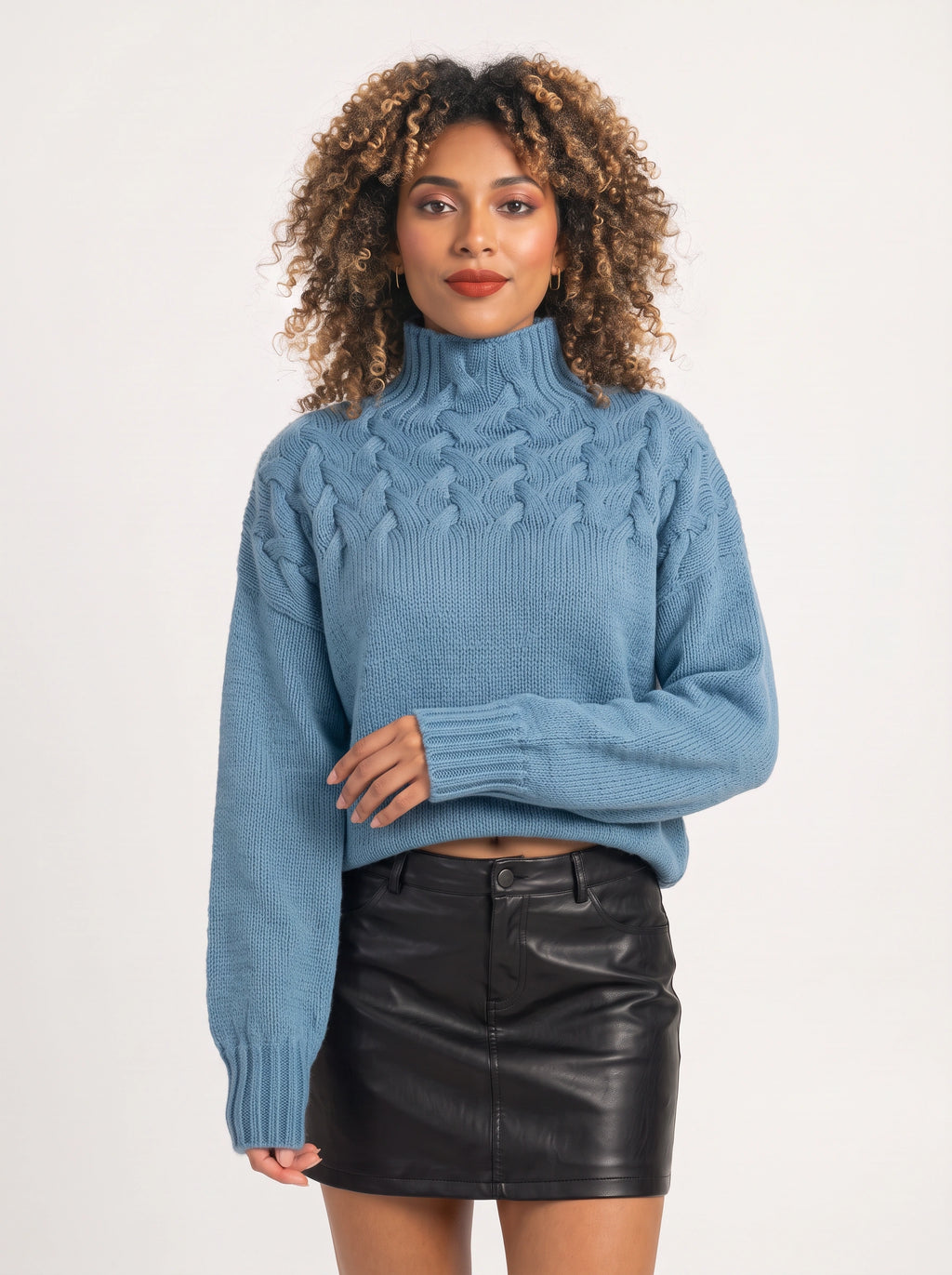 Kabelryn Cable Knit High Neck Jumper – Women Chunky Knit Turtleneck Sweater Ladies Oversized Pullover