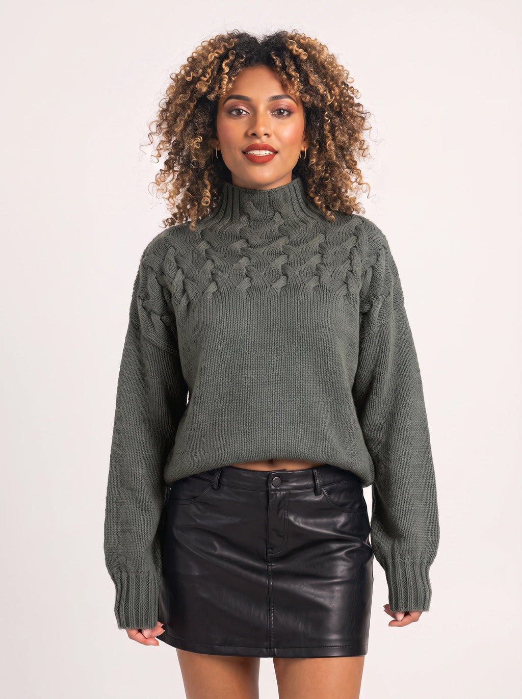 Kabelryn Cable Knit High Neck Jumper – Women Chunky Knit Turtleneck Sweater Ladies Oversized Pullover