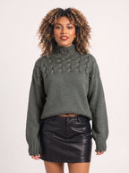 Kabelryn Cable Knit High Neck Jumper – Women Chunky Knit Turtleneck Sweater Ladies Oversized Pullover