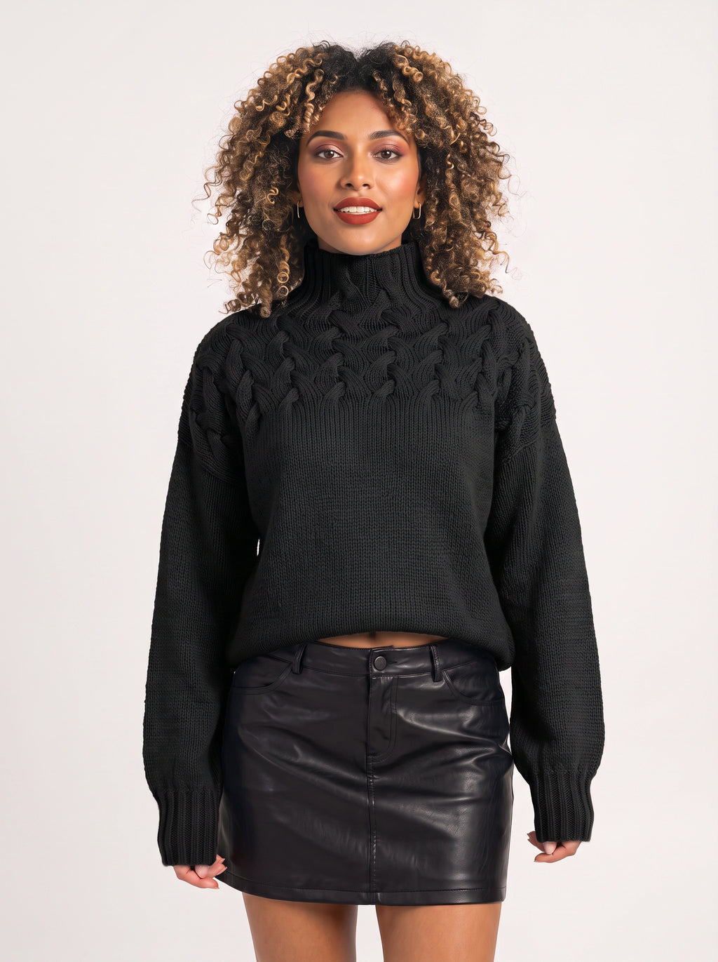Kabelryn Cable Knit High Neck Jumper – Women Chunky Knit Turtleneck Sweater Ladies Oversized Pullover