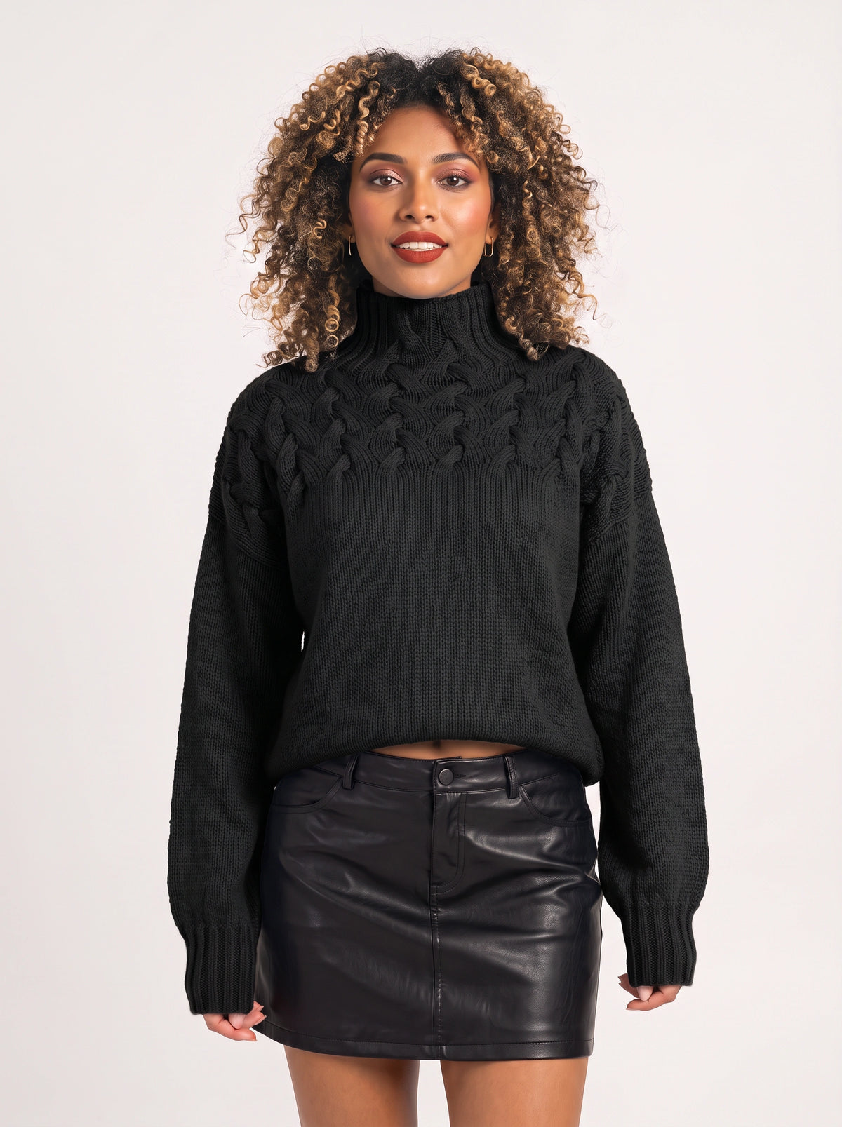 Kabelryn Cable Knit High Neck Jumper – Women Chunky Knit Turtleneck Sweater Ladies Oversized Pullover