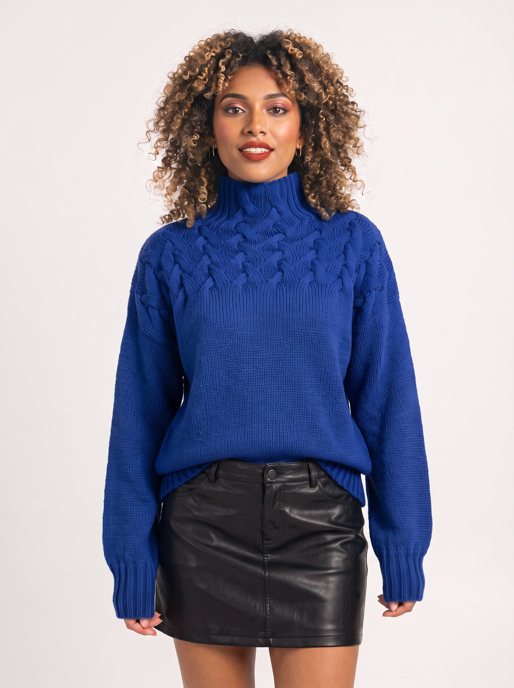 Kabelryn Cable Knit High Neck Jumper – Women Chunky Knit Turtleneck Sweater Ladies Oversized Pullover