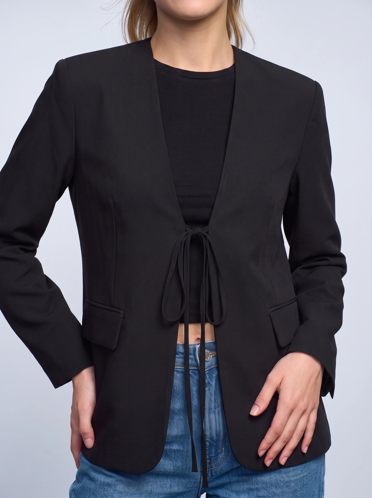 Tydraice Tie-Front Blazer – Women Oversized Deep V-Neck Tailored Office Casual Autumn Fall Blazer