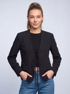 Tydraice Tie-Front Blazer – Women Oversized Deep V-Neck Tailored Office Casual Autumn Fall Blazer