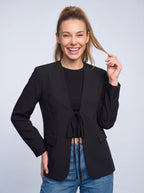 Tydraice Tie-Front Blazer – Women Oversized Deep V-Neck Tailored Office Casual Autumn Fall Blazer
