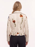 Studrenn Embroidered Biker Jacket – Floral Faux Leather Women Autumn Casual Motorbike Festival Biker Jacket