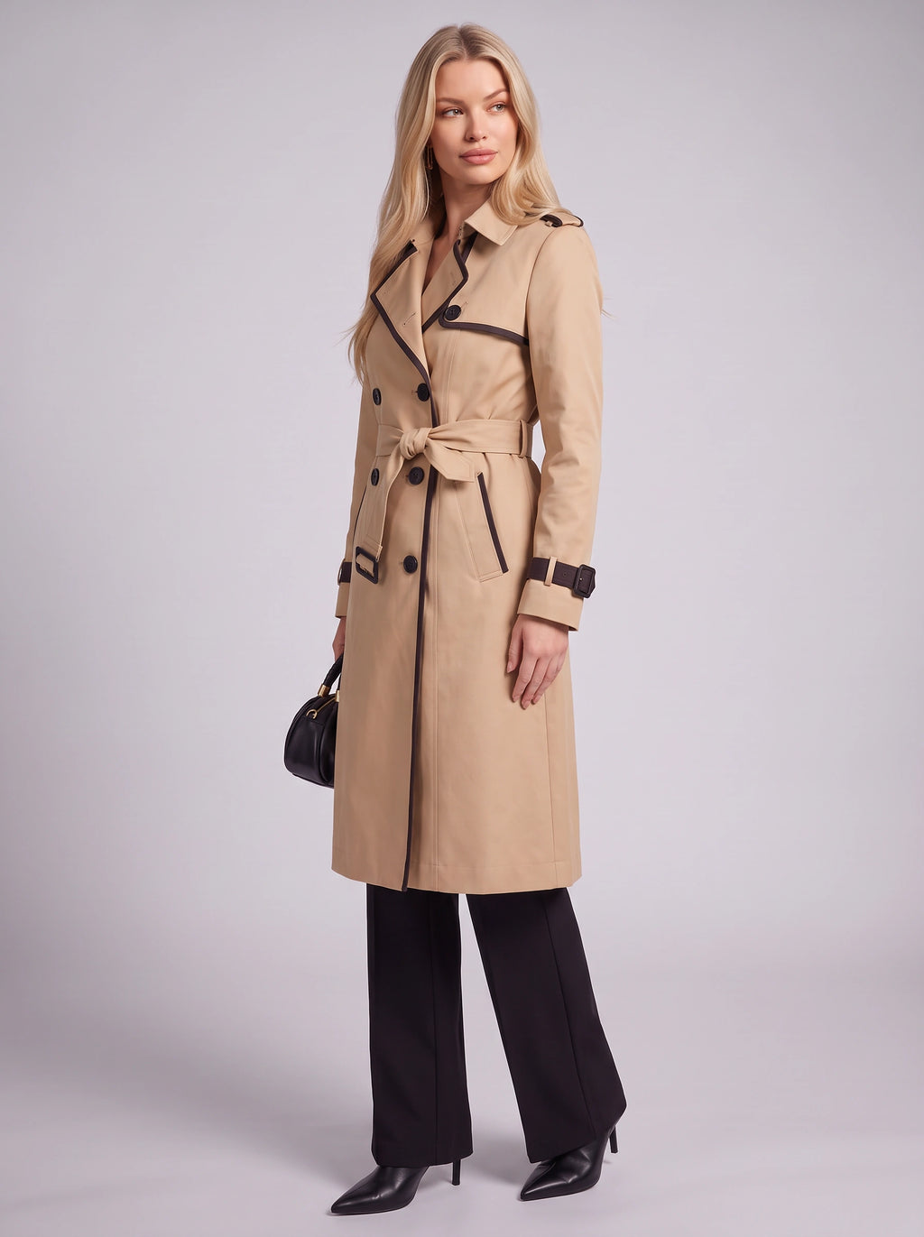 Pipedra Double-Breasted Belted Trench Coat – Women Longline Classic Autumn Winter Smart Casual Office Trench Coat