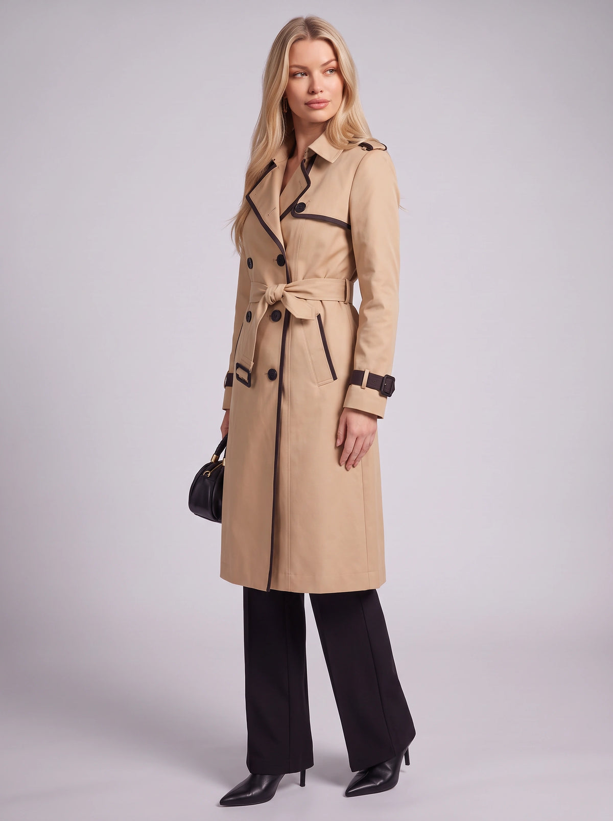 Pipedra Double-Breasted Belted Trench Coat – Women Longline Classic Autumn Winter Smart Casual Office Trench Coat