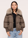 Ribcassa Faux Fur Collar Puffer Jacket – Women Oversized Padded Bomber Winter Coat Cropped Puffer Jacket