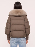 Ribcassa Faux Fur Collar Puffer Jacket – Women Oversized Padded Bomber Winter Coat Cropped Puffer Jacket