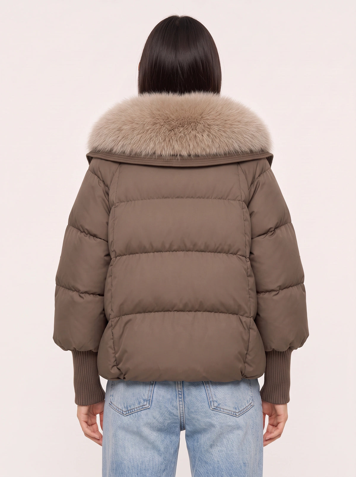 Ribcassa Faux Fur Collar Puffer Jacket – Women Oversized Padded Bomber Winter Coat Cropped Puffer Jacket