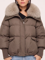 Ribcassa Faux Fur Collar Puffer Jacket – Women Oversized Padded Bomber Winter Coat Cropped Puffer Jacket