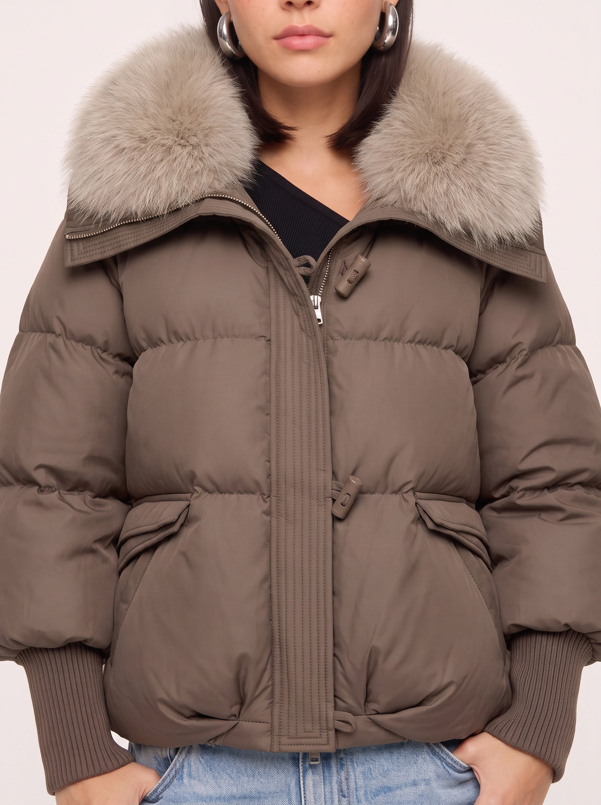 Ribcassa Faux Fur Collar Puffer Jacket – Women Oversized Padded Bomber Winter Coat Cropped Puffer Jacket