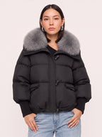 Ribcassa Faux Fur Collar Puffer Jacket – Women Oversized Padded Bomber Winter Coat Cropped Puffer Jacket
