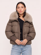 Ribcassa Faux Fur Collar Puffer Jacket – Women Oversized Padded Bomber Winter Coat Cropped Puffer Jacket