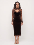 Keyscala Velvet Lace Midi Dress – Keyhole Cut-Out Women Formal Evening Party Wedding Guest Midi Dress