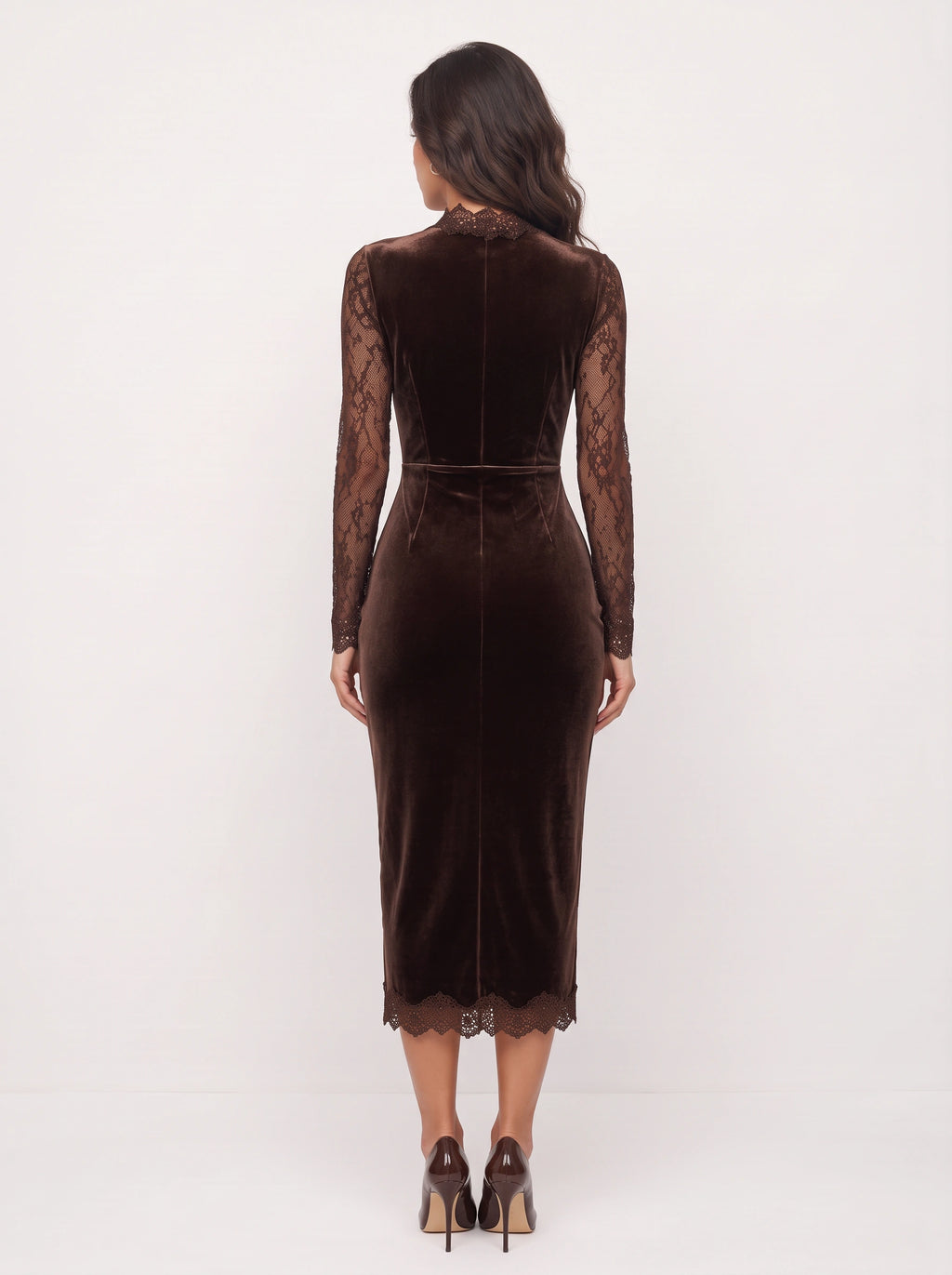 Keyscala Velvet Lace Midi Dress – Keyhole Cut-Out Women Formal Evening Party Wedding Guest Midi Dress