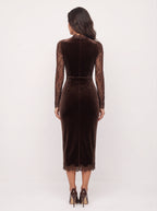 Keyscala Velvet Lace Midi Dress – Keyhole Cut-Out Women Formal Evening Party Wedding Guest Midi Dress