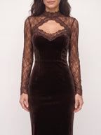 Keyscala Velvet Lace Midi Dress – Keyhole Cut-Out Women Formal Evening Party Wedding Guest Midi Dress