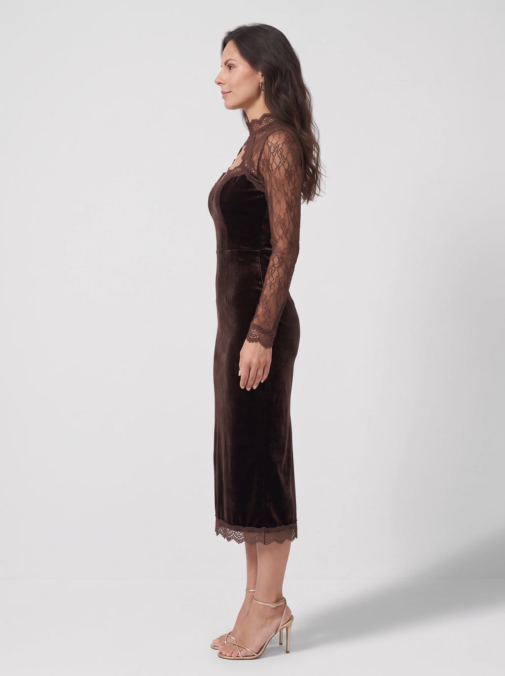 Keyscala Velvet Lace Midi Dress – Keyhole Cut-Out Women Formal Evening Party Wedding Guest Midi Dress
