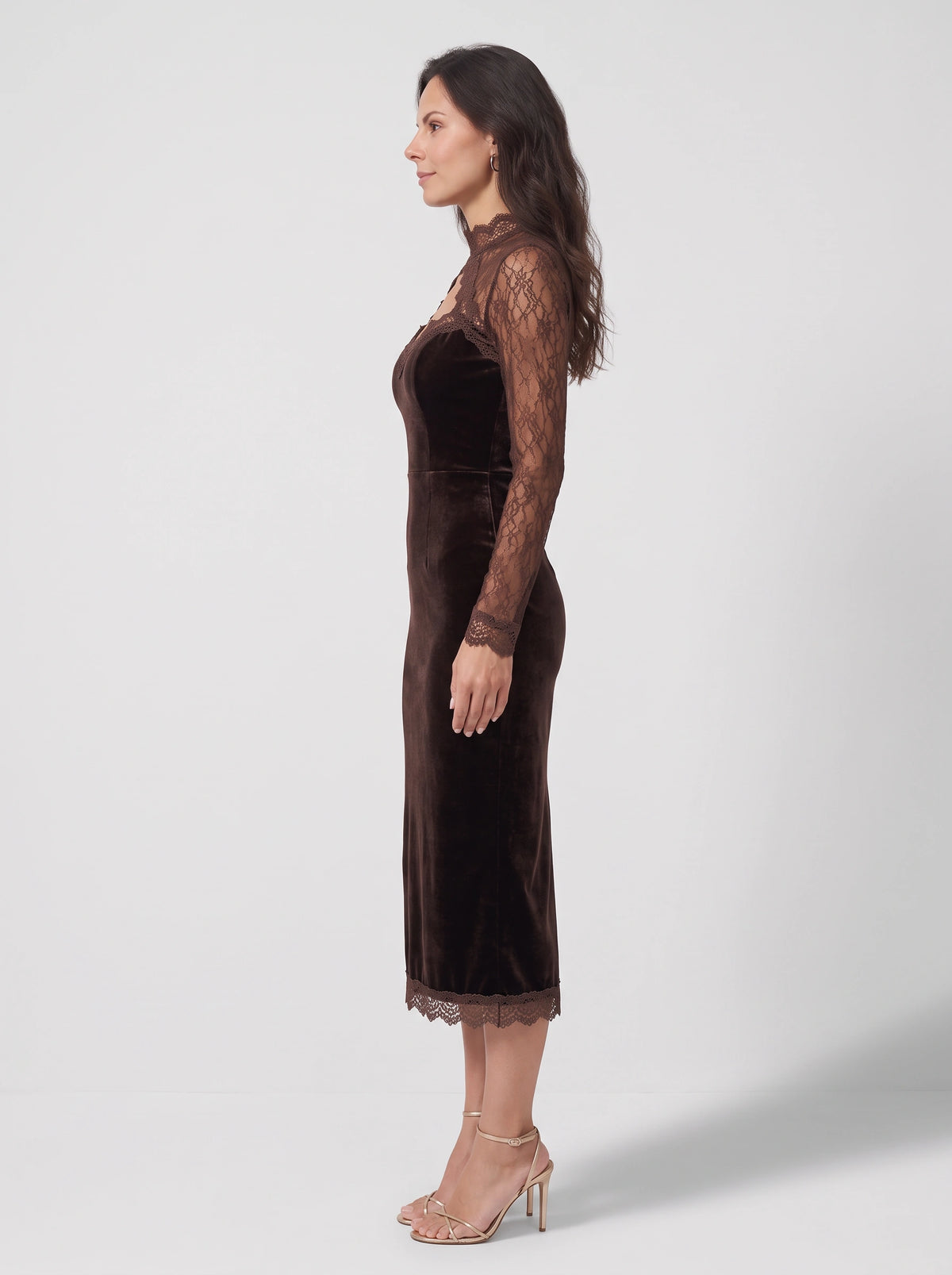 Keyscala Velvet Lace Midi Dress – Keyhole Cut-Out Women Formal Evening Party Wedding Guest Midi Dress