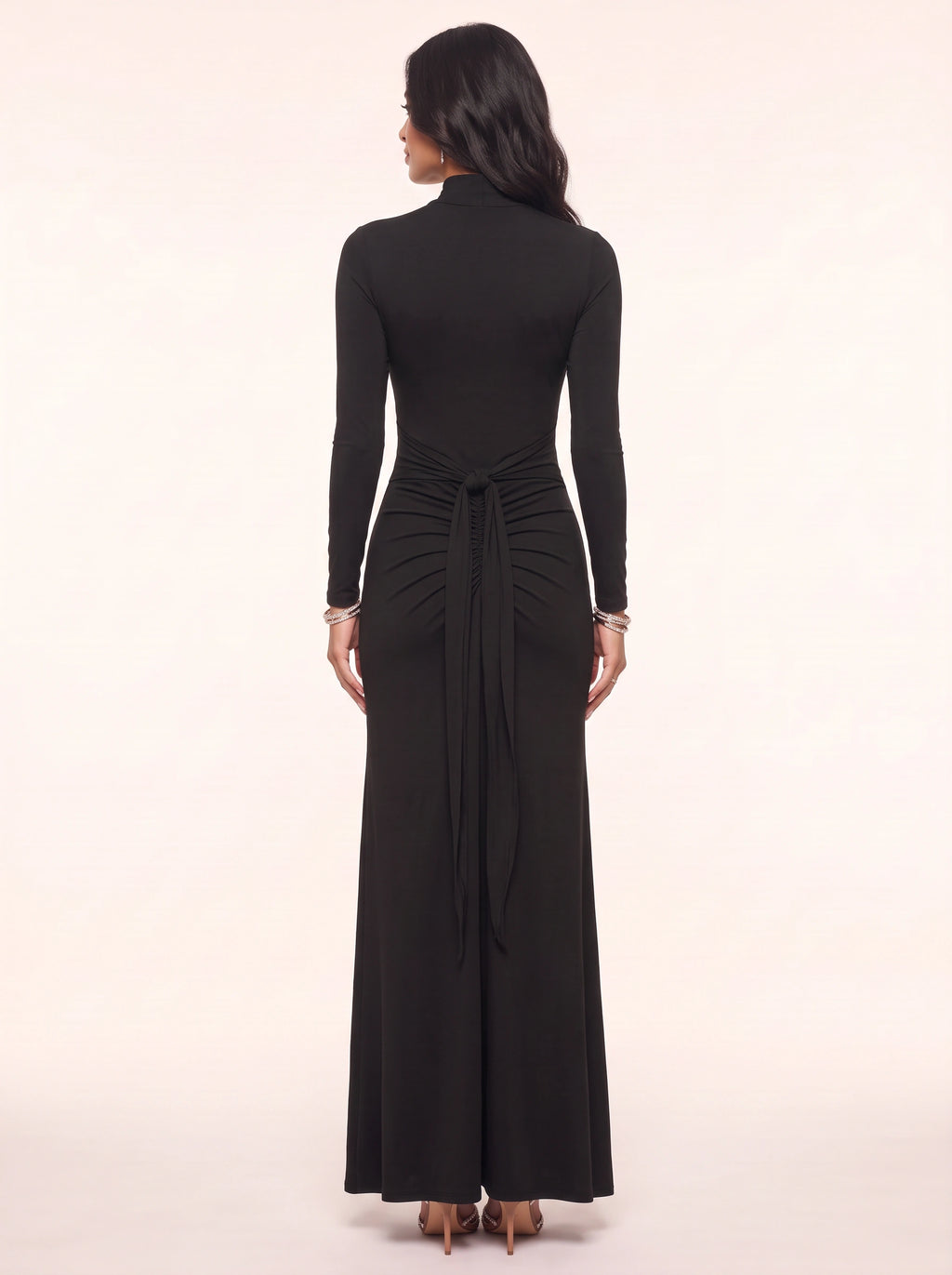 Sashira High Neck Ruched Split Maxi Dress – Formal Evening Women Party Wedding Guest Long Sleeve Maxi Dress