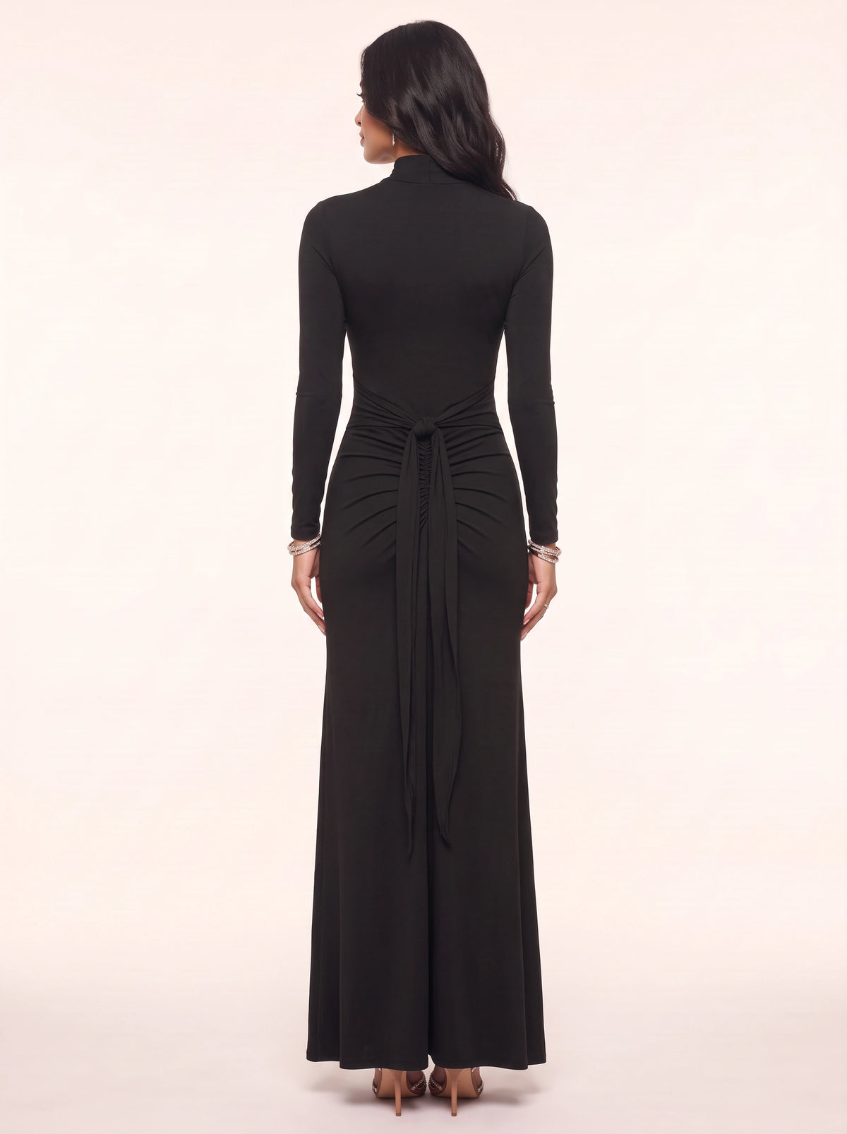 Sashira High Neck Ruched Split Maxi Dress – Formal Evening Women Party Wedding Guest Long Sleeve Maxi Dress