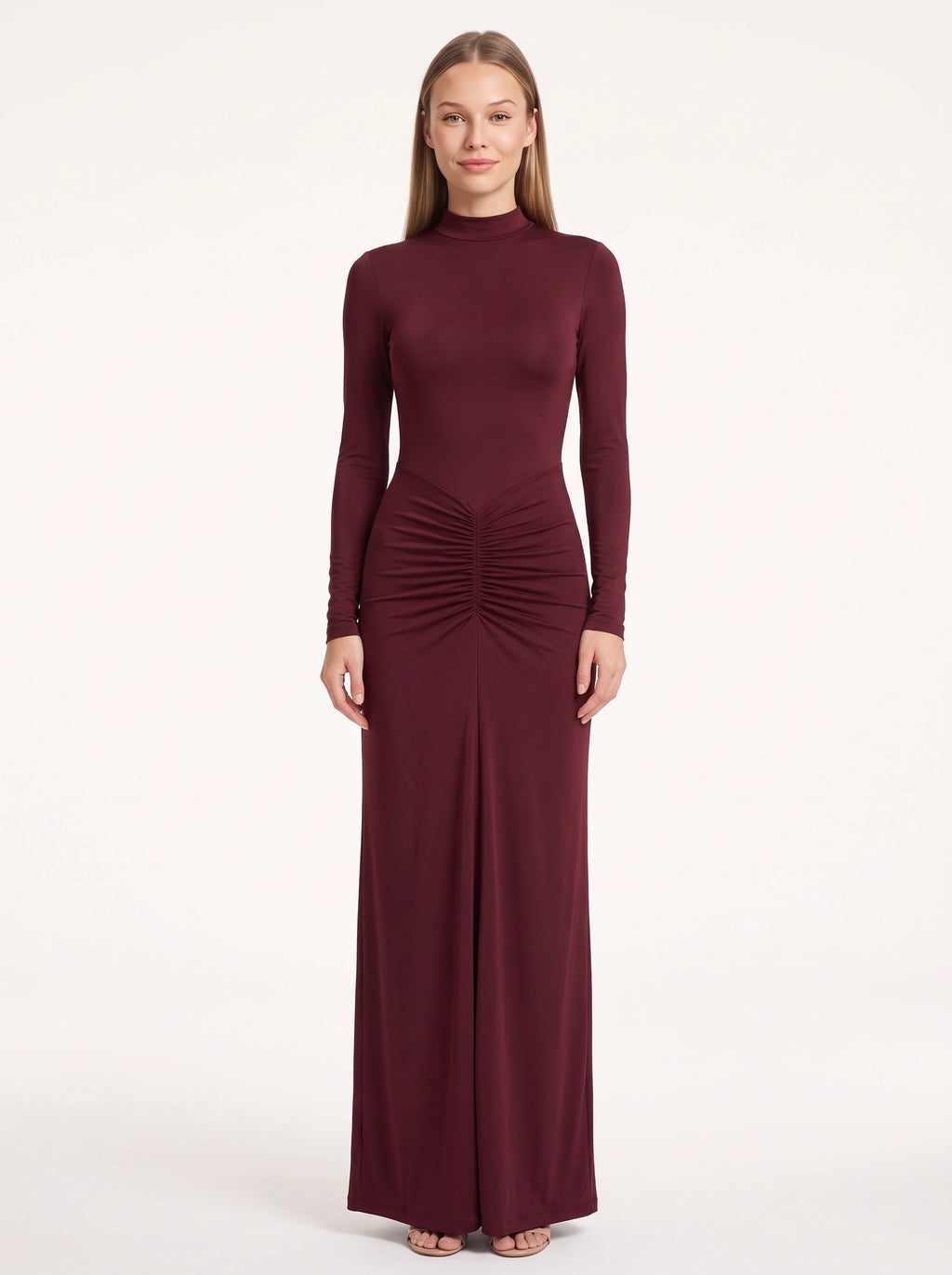 Ruschelle High Neck Maxi Dress – Long Sleeve Bodycon Evening Women Formal Wedding Guest Party Maxi Dress