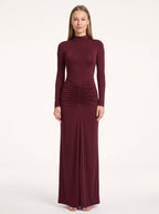 Ruschelle High Neck Maxi Dress – Long Sleeve Bodycon Evening Women Formal Wedding Guest Party Maxi Dress