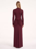 Ruschelle High Neck Maxi Dress – Long Sleeve Bodycon Evening Women Formal Wedding Guest Party Maxi Dress