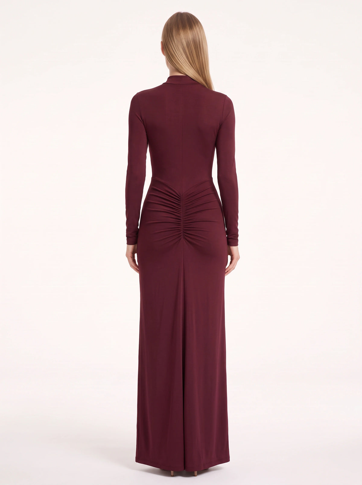 Ruschelle High Neck Maxi Dress – Long Sleeve Bodycon Evening Women Formal Wedding Guest Party Maxi Dress