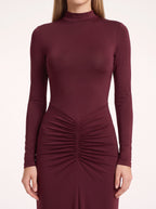 Ruschelle High Neck Maxi Dress – Long Sleeve Bodycon Evening Women Formal Wedding Guest Party Maxi Dress