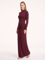 Ruschelle High Neck Maxi Dress – Long Sleeve Bodycon Evening Women Formal Wedding Guest Party Maxi Dress