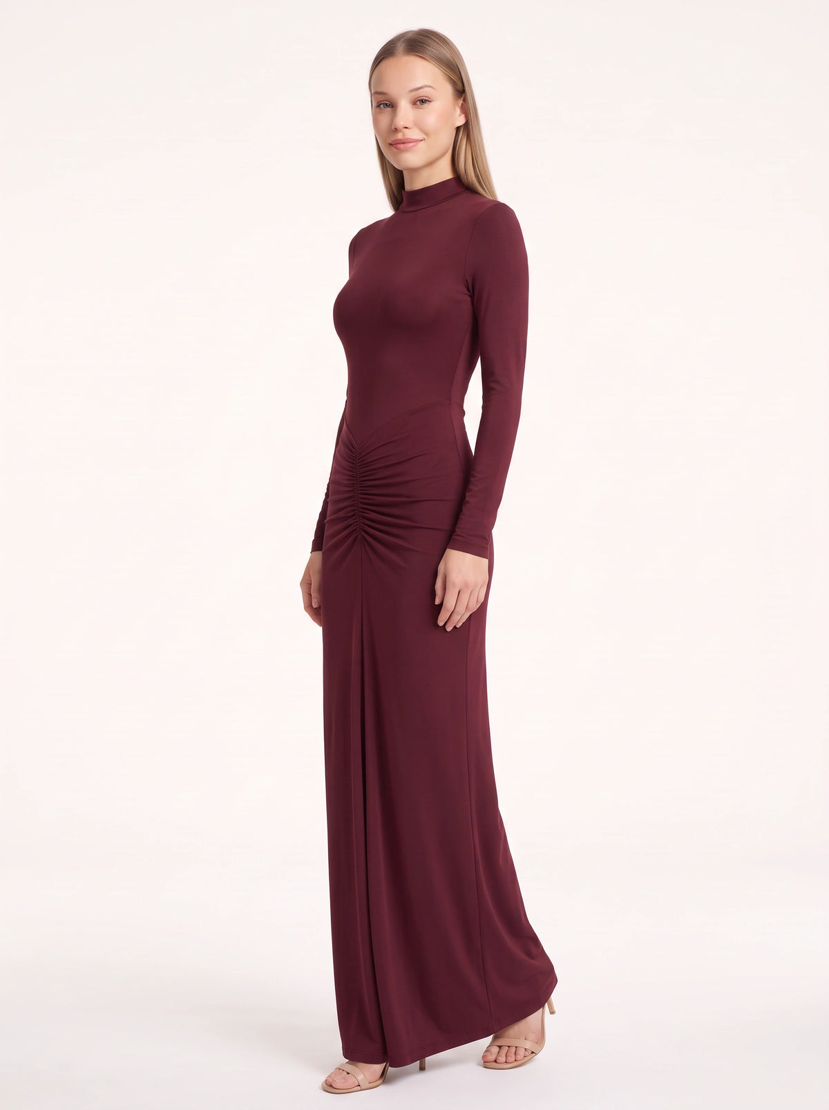 Ruschelle High Neck Maxi Dress – Long Sleeve Bodycon Evening Women Formal Wedding Guest Party Maxi Dress