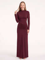 Ruschelle High Neck Maxi Dress – Long Sleeve Bodycon Evening Women Formal Wedding Guest Party Maxi Dress