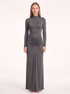Ruschelle High Neck Maxi Dress – Long Sleeve Bodycon Evening Women Formal Wedding Guest Party Maxi Dress