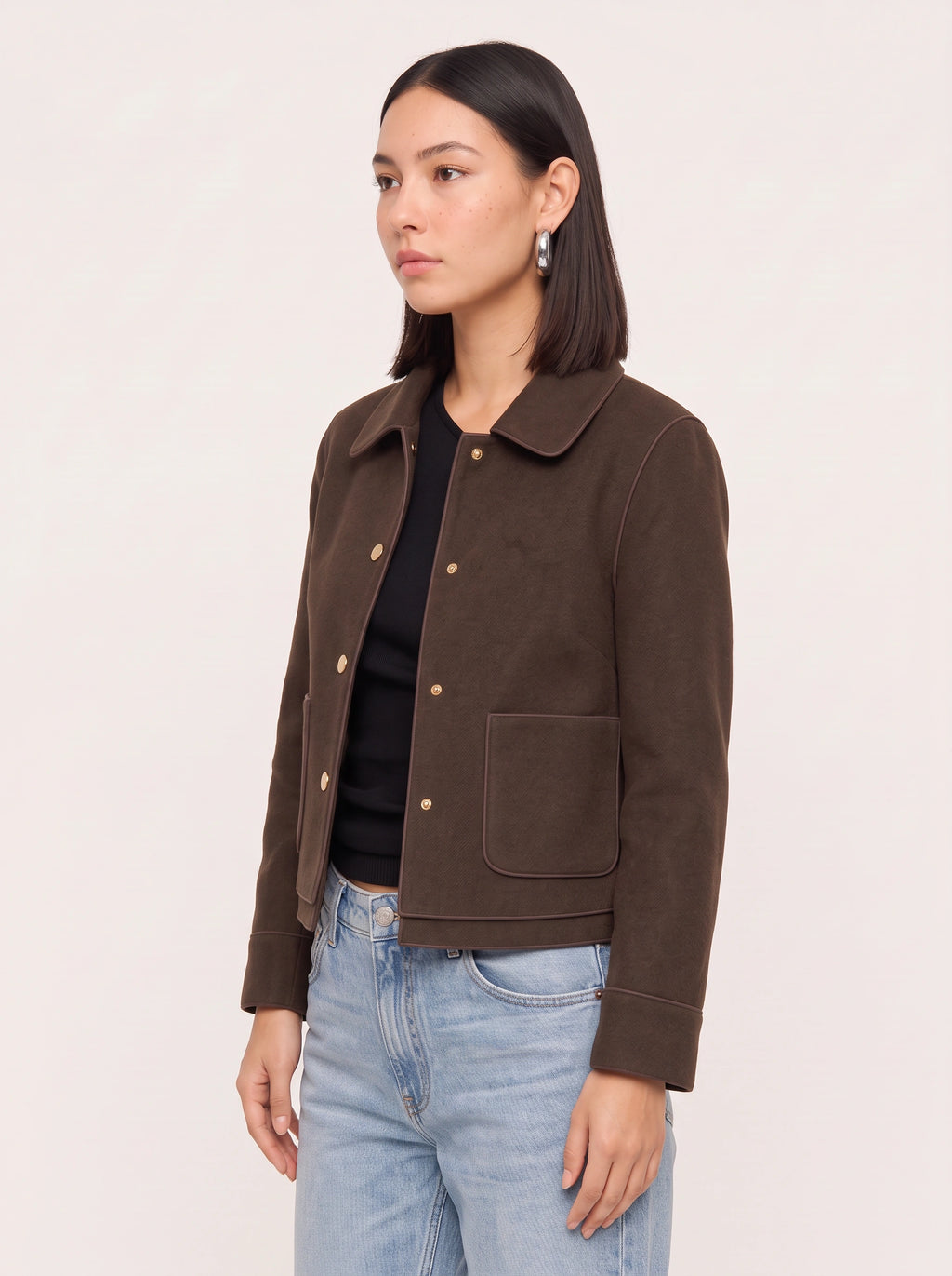 Curvella Collared Crop Jacket – Women Casual Blazer Autumn Workwear Office Tailored Button Front Jacket